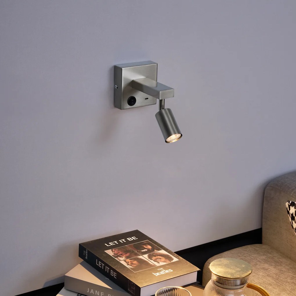 Модерна стоманена стенна лампа с USB-C, накланяща се - Rex