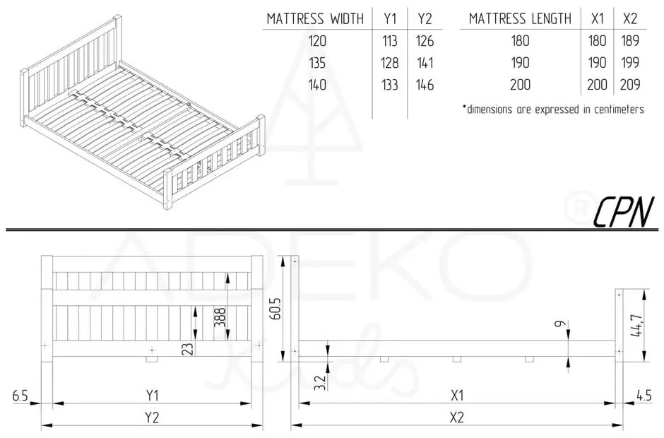 Детско легло от борова дървесина в естествен цвят 140x200 cm CPN - Adeko