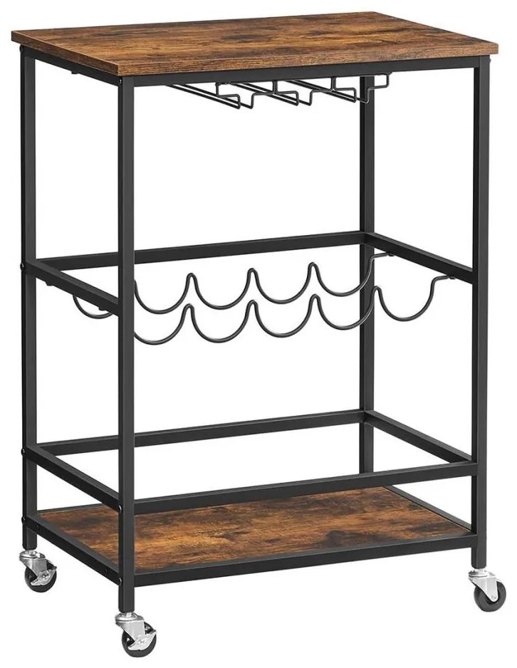 Сервизна масичка за бутилки и чаши MARGE кафява/черна