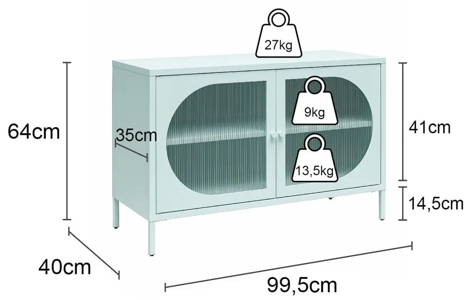 Светлосиня метална витрина 100x64x40 cm Luna – Støraa