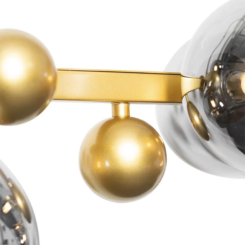 Висяща лампа в стил Арт Деко златиста с опушено стъкло 8-светлина - David