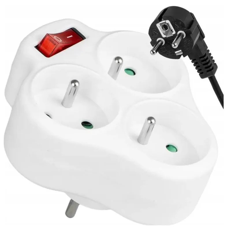 Разклонител с ключ и 3 гнезда