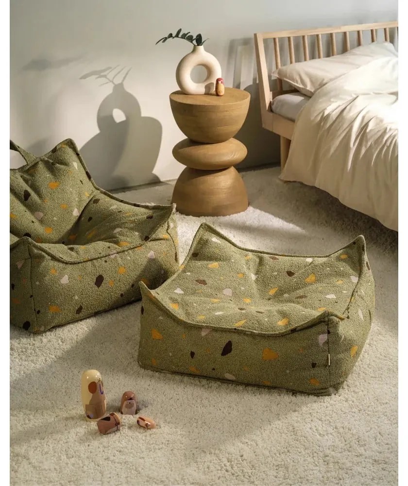 Зелен детски пуф от букле и шенил Terrazzo Chair – Wigiwama
