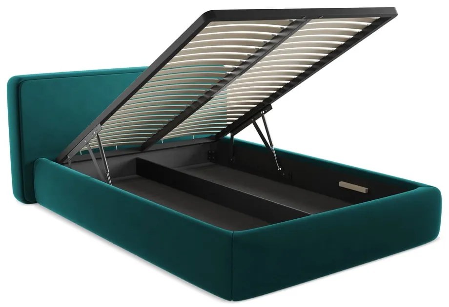 Тюркоазено двойно тапицирано легло с място за съхранение и включена подматрачна рамка 140x200 cm Kiana – Makamii