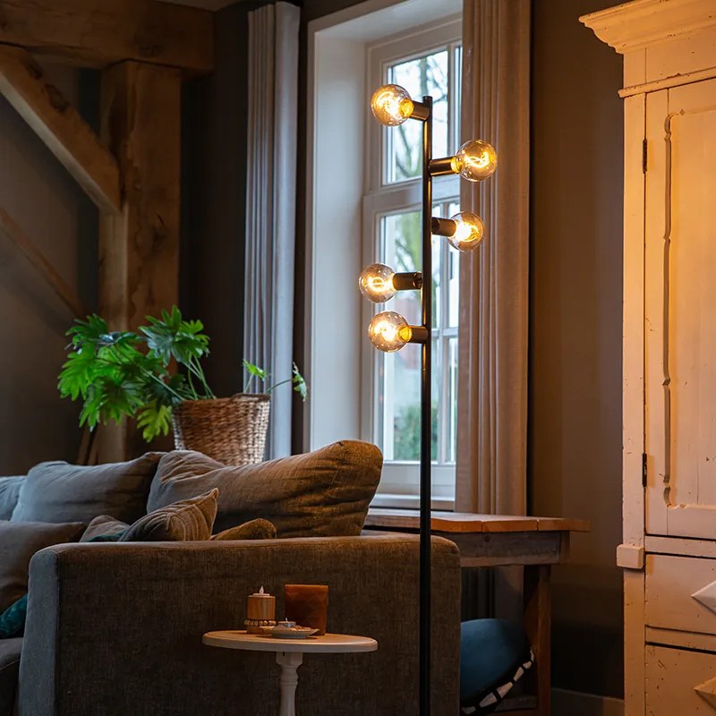 Скандинавска подова лампа черна 5-светлина - Facil Tube