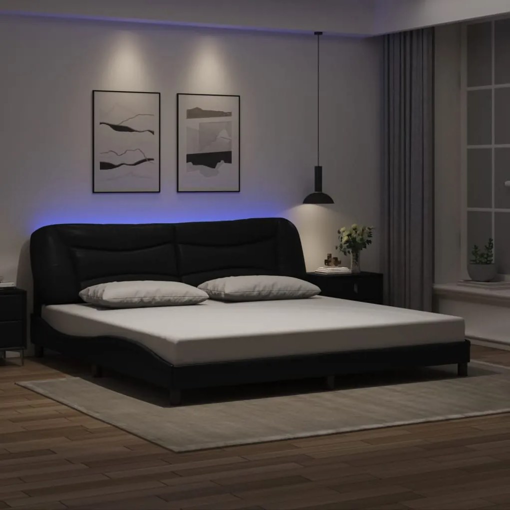 3213955 vidaXL Рамка за легло с LED без матрак Hvar, черна, 200x200 см