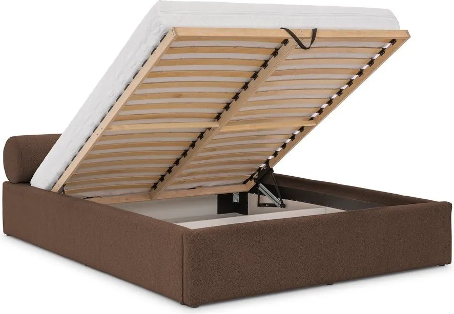 Кафяво тапицирано двойно легло с място за съхранение и включена подматрачна рамка 140x200 cm Cille – Ropez