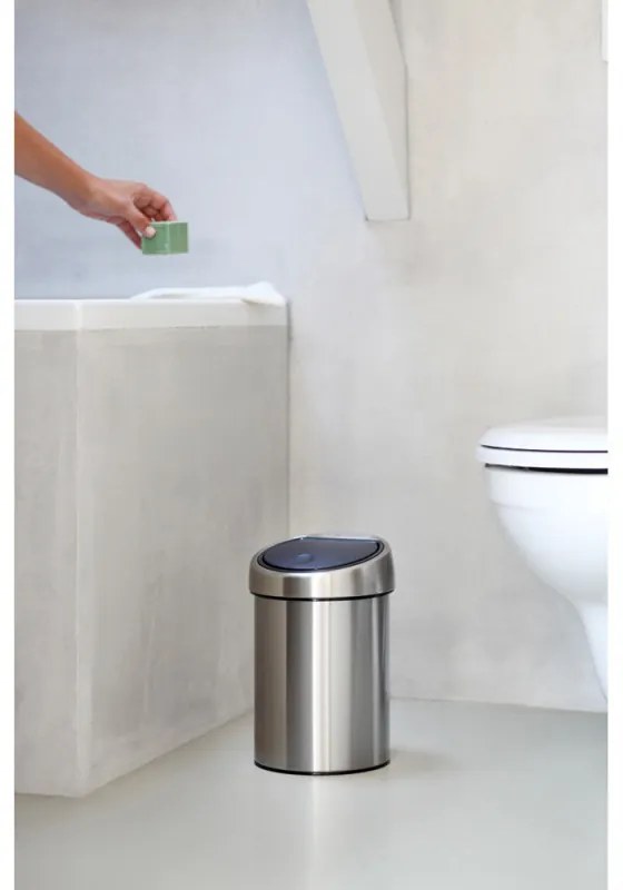 Кош за боклук Brabantia Touch Bin 647217, 3 л, Плавно и безшумно отваряне, Стенен монтаж, Устойчив на пръстови отпечатъци, Инокс