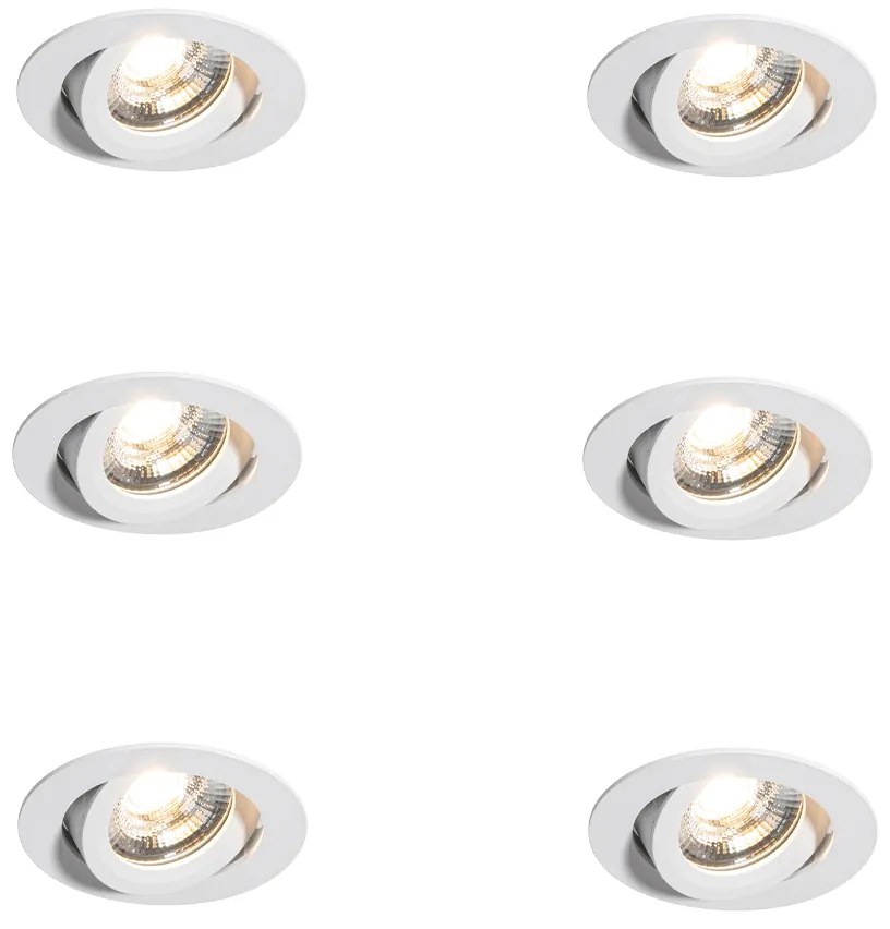 Комплект от 6 модерни вградени прожектора бели 8.2 см с LED IP54 Ултра тънки - Pupil