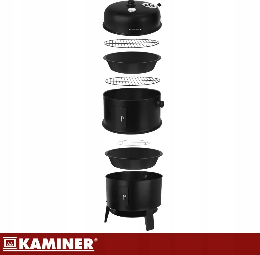 Градинска скара на дървени въглища с пушилня 3 в 1