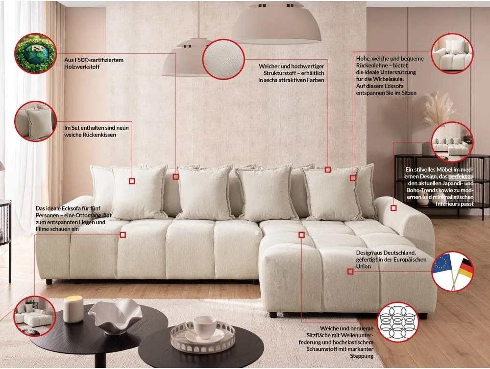 Бежов ъглов диван (десен ъгъл) Albane – Ropez