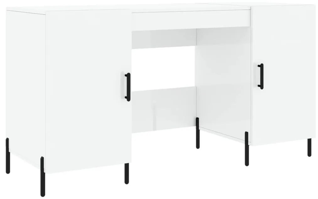 829558 vidaXL Бюро, бял гланц, 140x50x75 см, инженерно дърво