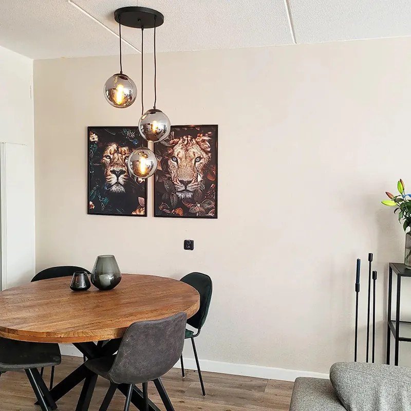 Арт Деко висяща лампа черна с опушено стъкло 3-светлина - Pallon