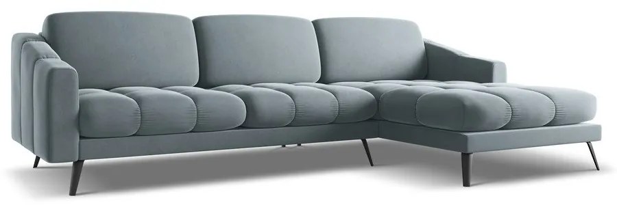 Светлосин кадифен ъглов диван (десен ъгъл) Nalu – Makamii