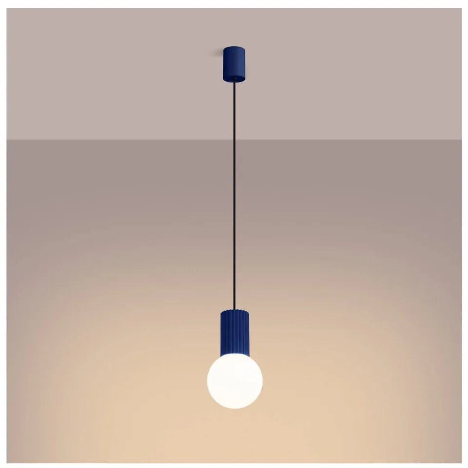 Тъмносиньо висящо осветително тяло със стъклен абажур ø 12 cm Orbital – Sollux