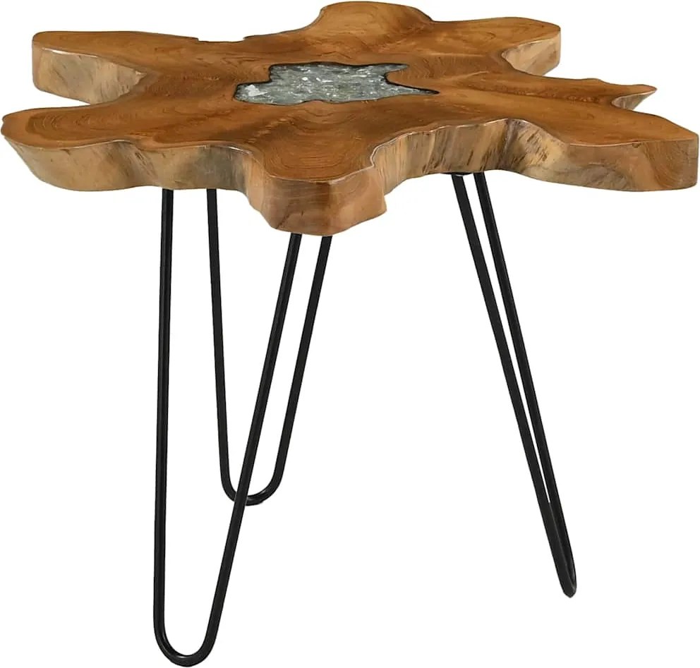 281651 vidaXL Маса за кафе, 70x45 см, тиково дърво масив и полирезин