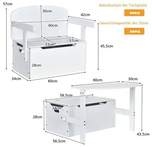 Детска пейка 3 в 1 - Бяла
