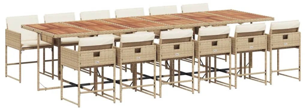 3211312 vidaXL Градински комплект с възглавници, 13 части, бежов полиратан