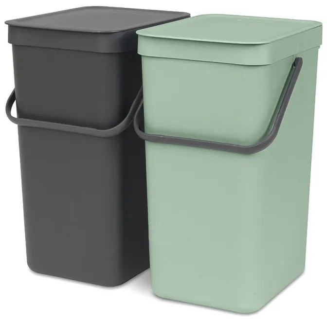 Кош за разделно събиране на боклук Brabantia Sort&Go 1005518, 2x16 л, Монтаж върху врата на кухненски шкаф, Сив/зелен
