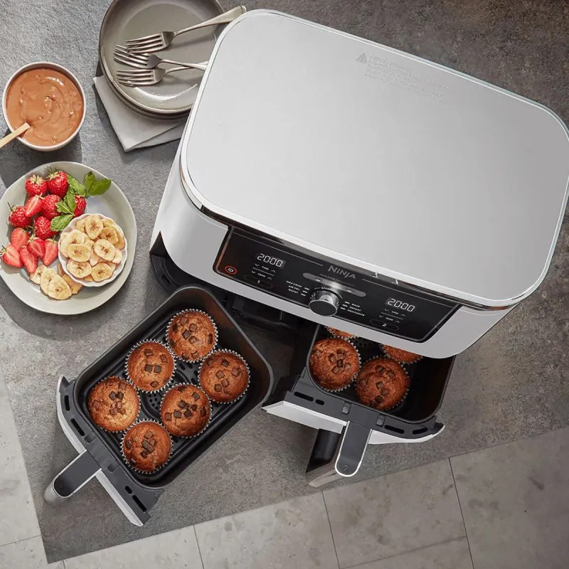 Двоен фритюрник с горещ въздух Ninja AF400EUWH, 2470W, 9.5 л, 6 програми, 40-240 C, Независими зони, Бял