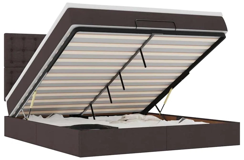 3314186 vidaXL Османска легло с матрак и LED, тъмнокафяво, 160x200 см, плат