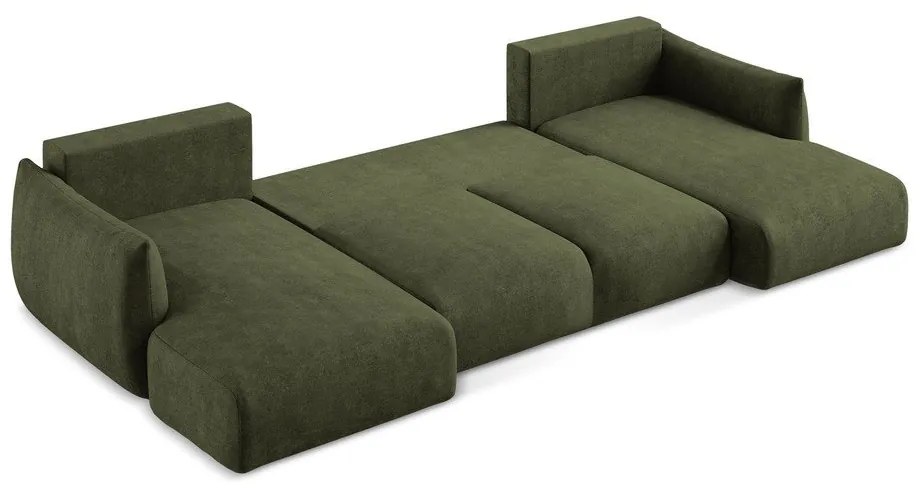 Зелен шенилов сгъваем ъглов диван (U форма) Leila – Makamii
