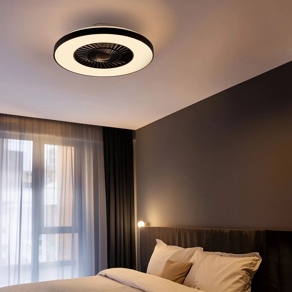 Вентилатор за таван черен със звезден ефект 60 см вкл. LED димируем с дистанционно управление - Climo