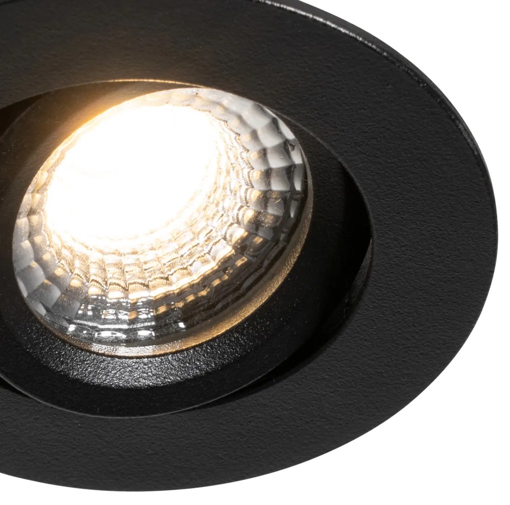 Set van 6 inbouwspots zwart kantelbaar 6,5cm incl. LED IP54 ultra slim - Pupil