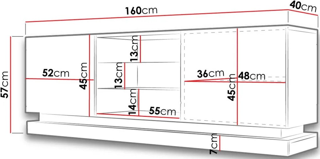 ТВ шкаф Qiu с LED-Черен-Дължина: 160см