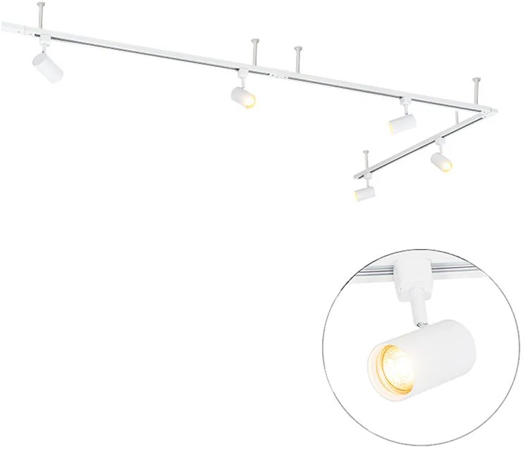 Модерна висяща релсова система за осветление с 5 прожектора, бяла, 1-фазна - Iconic Jeana