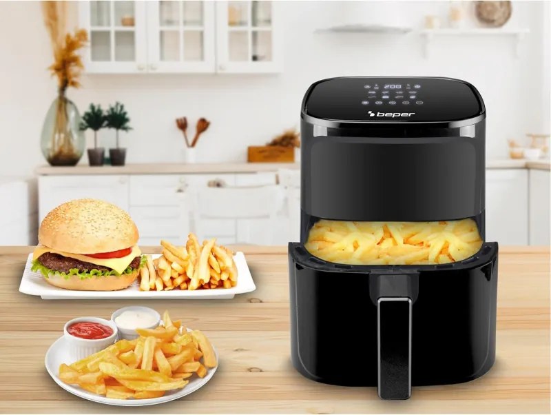 Фритюрник с горещ въздух Air Fryer Beper P101FRI051, 1400 W, 5l, 8 програми, 80-200C, Таймер, Черен