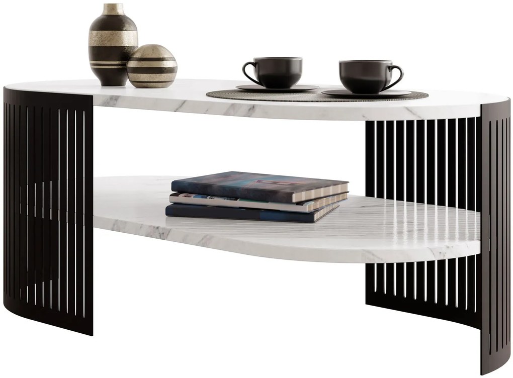 Холна маса Fikoli II-Бял мрамор - Черно