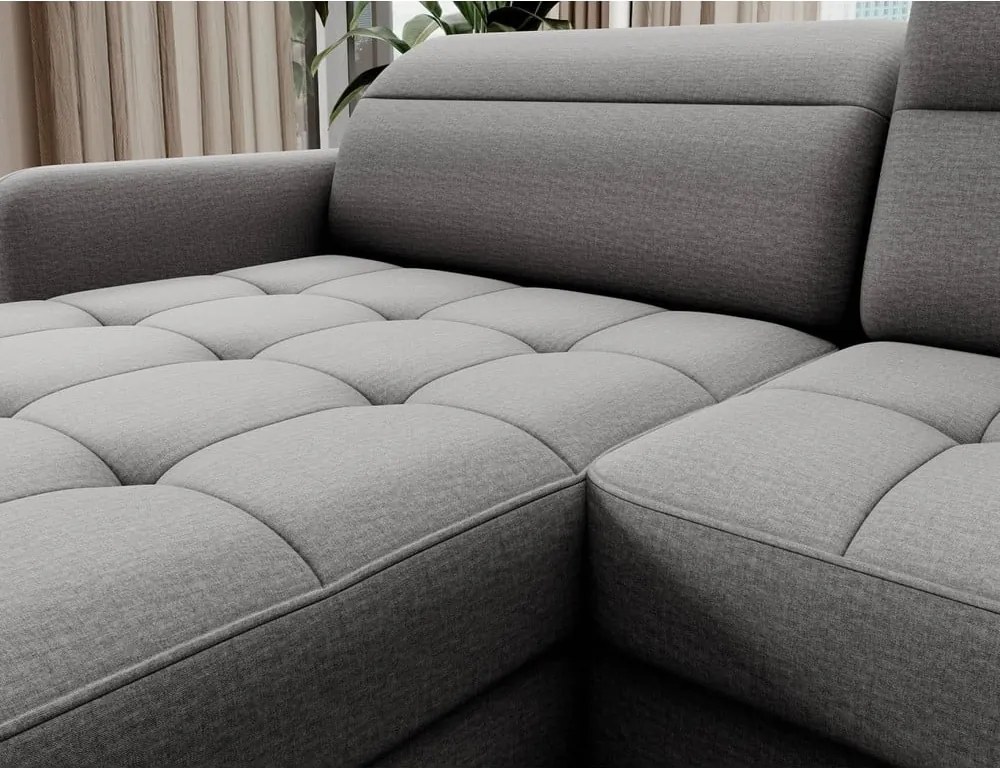 Светлосив кадифен разтегателен ъглов диван с място за съхранение (десен ъгъл U форма) Berrto – ELTAP