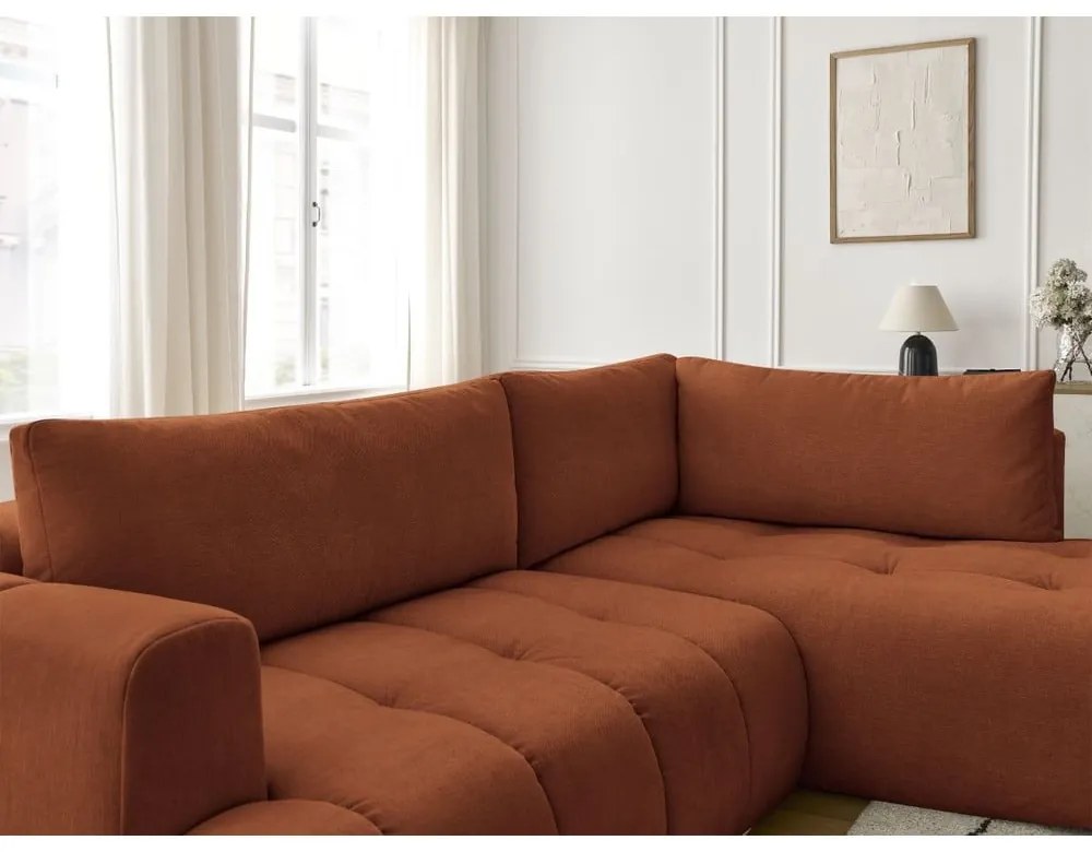 Сгъваем/с място за съхранение ъглов диван в тухлен цвят (десен ъгъл/L форма) Fuji – Bobochic Paris