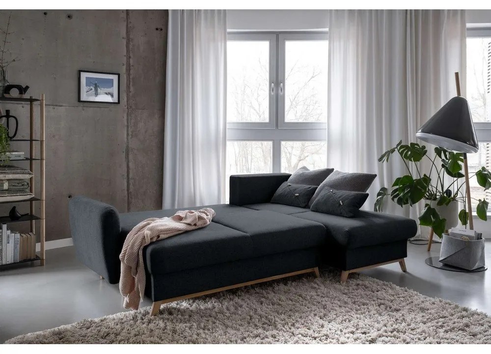 Тъмно сив ъглов разтегателен диван, десен ъгъл Scandic Lagom - Miuform