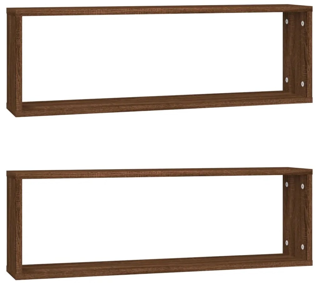 815921 vidaXL Стенни рафтове, 2 бр, кафяв дъб, 80x15x26,5 см, инженерно дърво