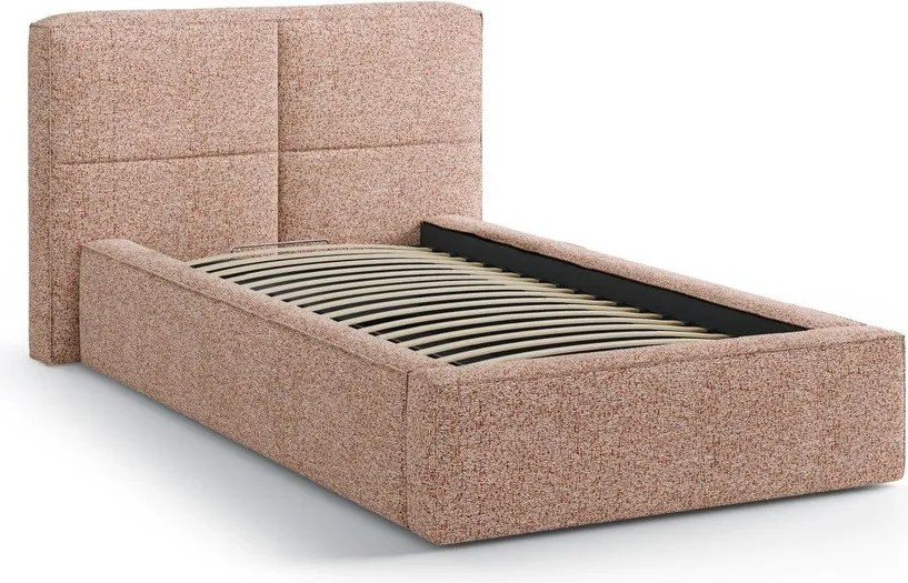 Розово единично легло 90x200 cm тапицирано с място за съхранение с включена подматрачна рамка Darren – Micadoni