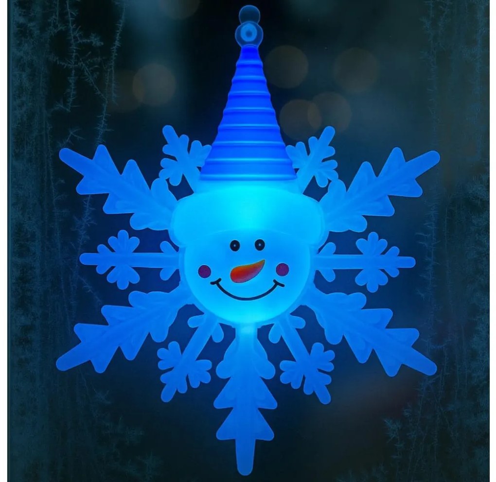 LED RGB коледна декорация със вендуза, LED/3xLR44, снежен човек, червен/син/зелен