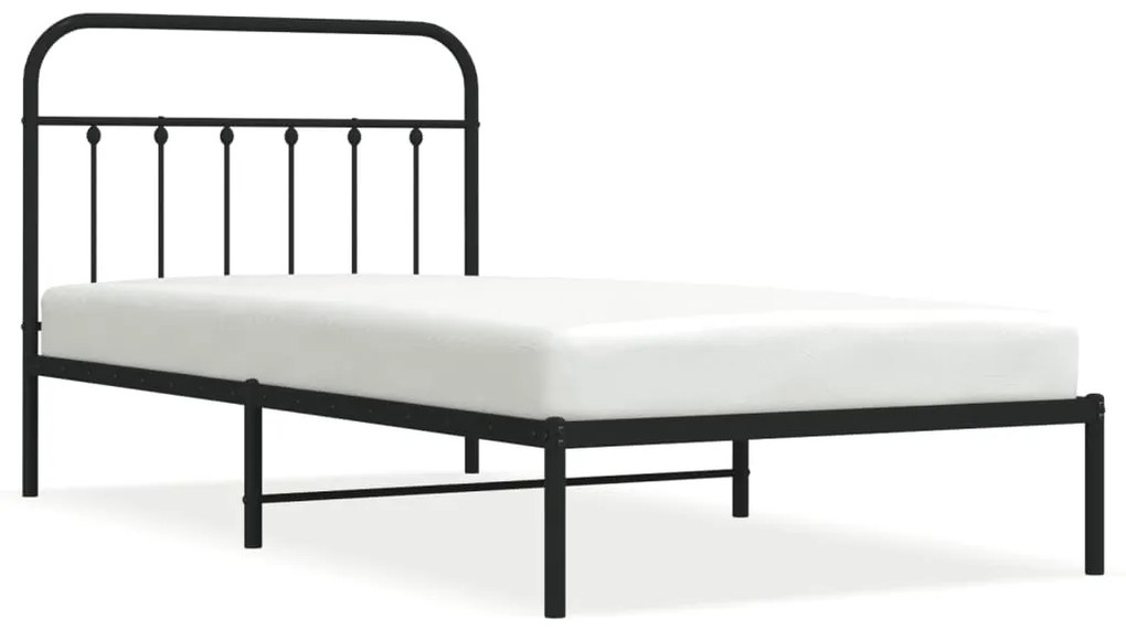 352574 vidaXL Метална рамка за легло с горна табла, черна, 107x203см