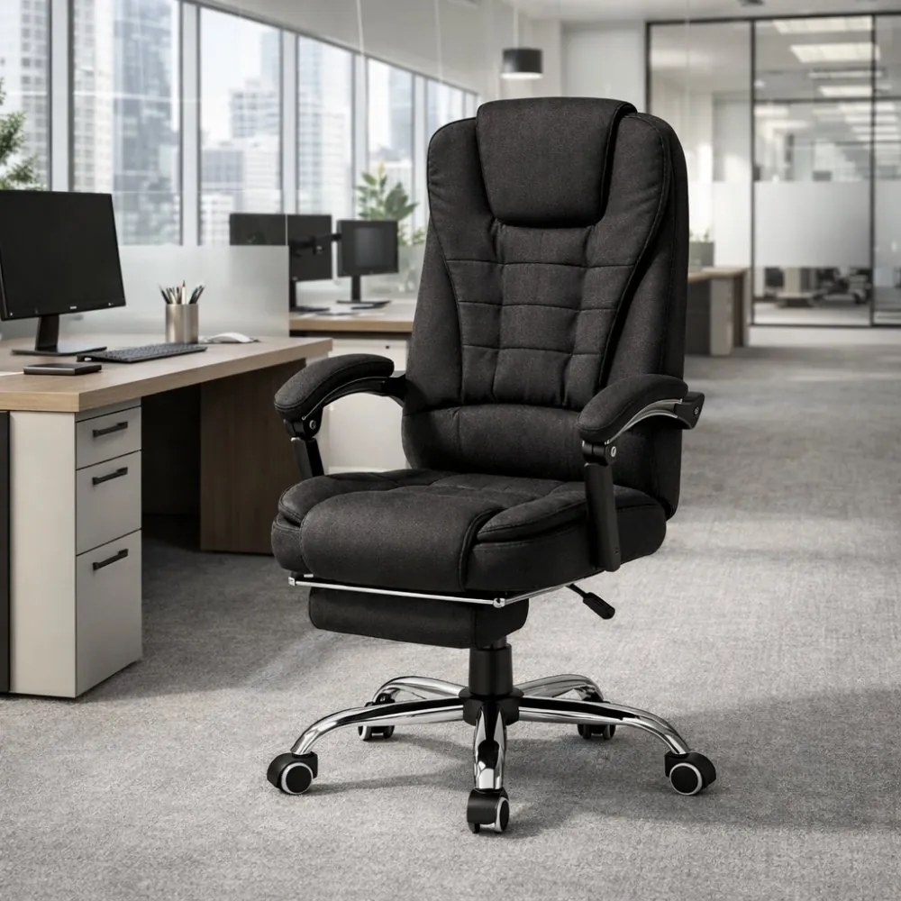 Офис стол BOSS с подложка за крака - черна тъкан