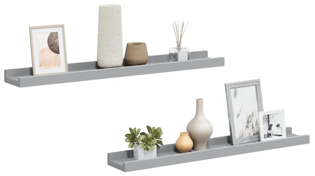 323935 vidaXL Рафтове за фоторамки, 2 бр, сиви, 60x9x3 см, МДФ