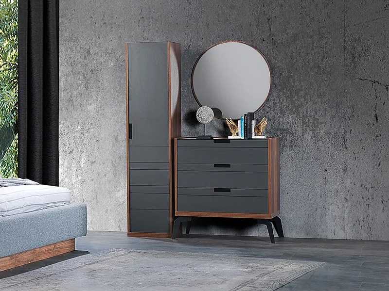 скрин с три чекмеджета и огледало ZETT2MDF сиво