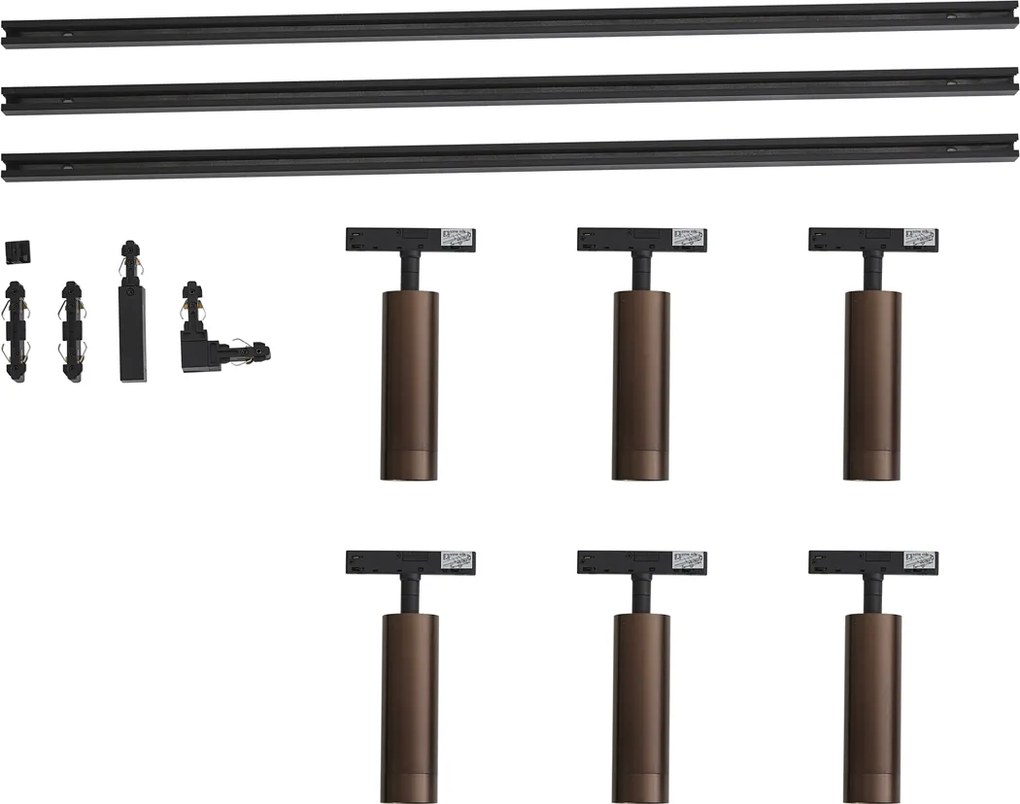 Модерна релсова осветителна система с 6 прожектора тъмен бронз 1-фазна - Slimline Uzzy