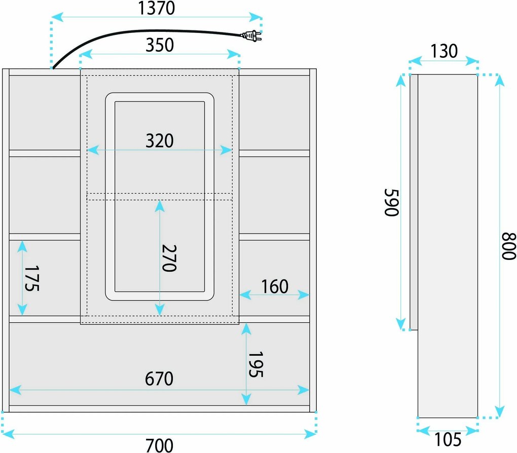 Шкаф с огледало и LED осветление Rea Luna 70x80cm