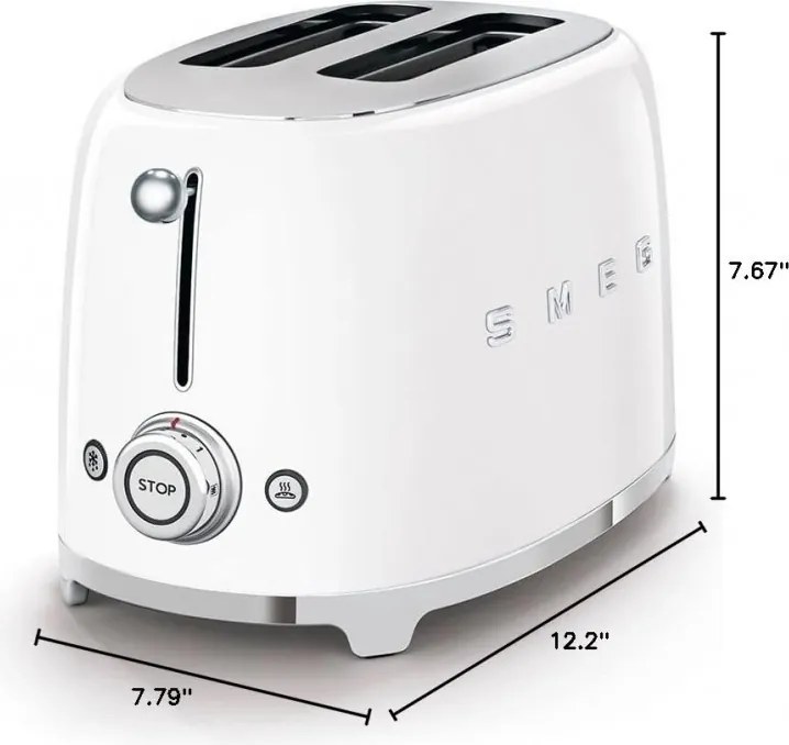 Тостер за хляб SMEG 50's Style TSF01WHEU, 950W, 2 филии, 6 нива, Тавичка за трохи, Вграден кабел, Неръждаема стомана, Бял