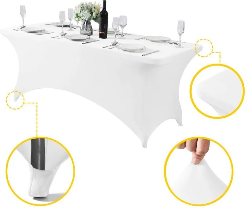 Бяла еластична покривка за маса за кетъринг 240 см