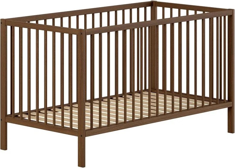Кафяво детско креватче 70x140 cm от масивен бук с подвижна странична част/с регулируема височина Dino – Vipack