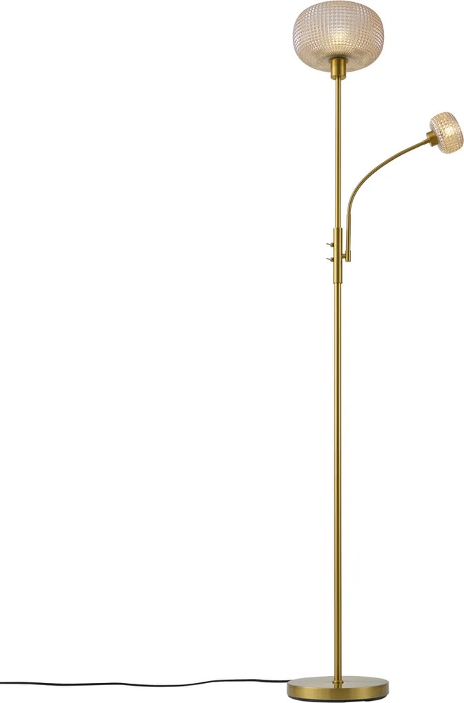 Смарт подова лампа месинг с кехлибарено стъкло 2 светлини с WiFi - Brianna