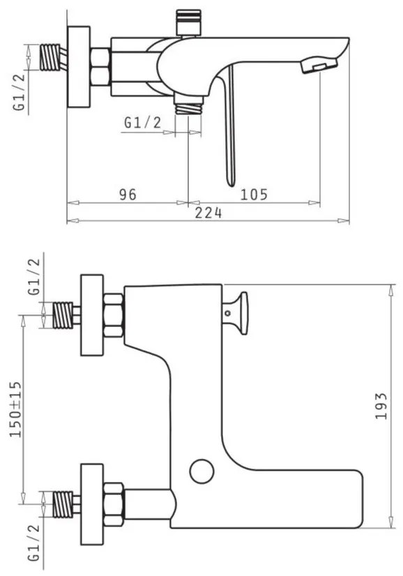 Wall-mounted battery bath Pyramis Ermosa