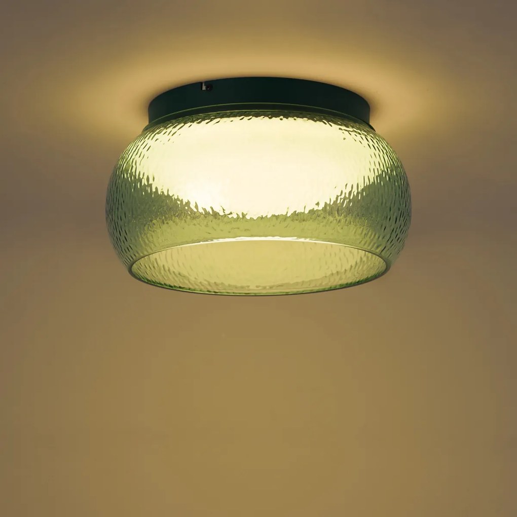 Таванна лампа Арт Деко зелена със стъкло с включен LED с 3-степенно димиране - Thimble